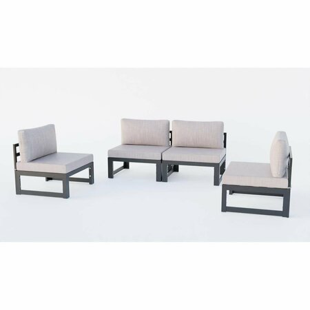 PATIO TRASERO Chelsea Middle Patio Chairs Black Aluminum with Cushions, Beige - 4-Piece PA3590718